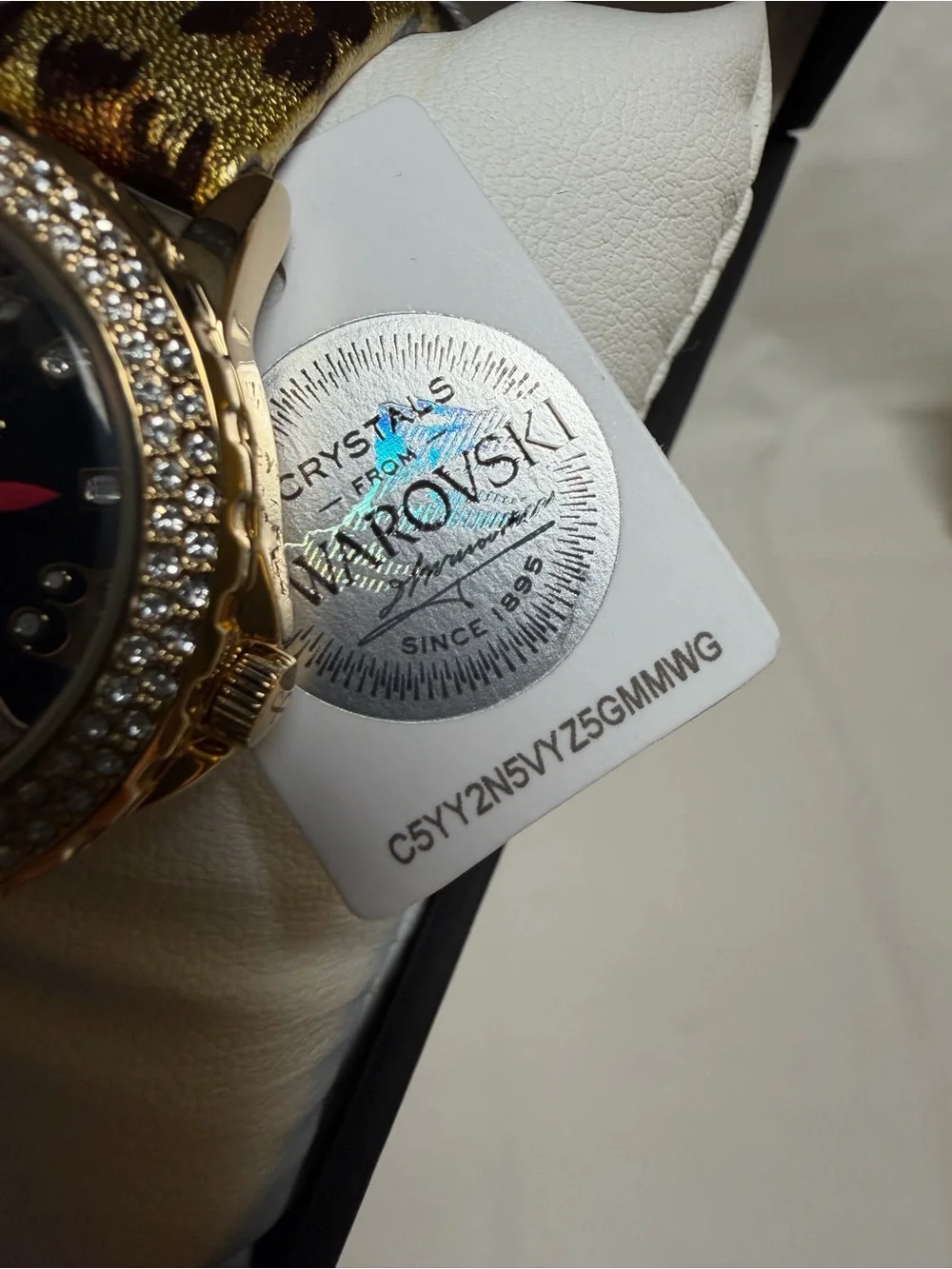 NIB Juicy Couture Black Label Swarovski Crystal Leopard Watch Charm Bracelet Set